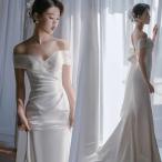 レディースファッション ウェディングドレス二次会 花嫁ドレス 結婚式 パーティードレス マーメイドライン レトロ オフショルダー クラシカル