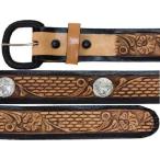 ショッピングウエスタン ウエスタンレザーベルト　花の彫刻と銀のコンチョ(ブラウン)　牛本革