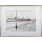 . рисовое поле ..[ дождь последующий neba река .] акварельная живопись картина - Hokkaido ..