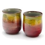 九谷焼 組湯呑み（夫婦湯呑）紫黄�