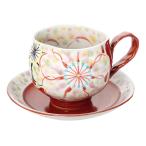 九谷焼 虚空蔵窯カップ＆ソーサー 彩色の花 レッド 10012379