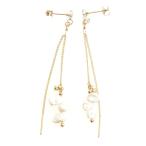 Yahoo! Yahoo!ショッピング(ヤフー ショッピング)ピアス サージカルステンレス ダブルチェーン ゴールド 淡水パール ピアス 1ペア ロング レディース 両耳用