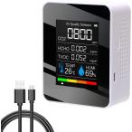 CO2測定器 二酸化炭素濃度計 空気品質 ホルムアルデヒド TVOC濃度 USB充電式 5in1測定器 空気品質測定器
