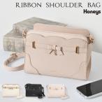 ショルダーバッグ バッグ 鞄 リボン 合皮 フェイクレザー ロゴ 配色 ファスナー開閉 ガーリー レディース Honeys ハニーズ リボンショルダーバッグ