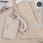 カードケース チャーム付き 合皮 ツイル キーリング付き ロゴプレート ガーリー オールシーズン 黒 レディース Honeys ハニーズ チャーム付カードケース