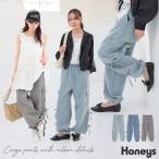 ボトムス パンツ カーゴパンツ デニム コットン 綿 ロングパンツ デニムパンツ BCIコットン リボン付き レディース Honeys ハニーズ リボン付カーゴパンツ