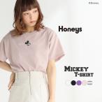 Tシャツ レディース 半袖 ディズニー ミッキー 刺繍 夏 夏新作 Honeys ハニーズ Tシャツ(ミッキー)【WEB限定LLサイズ有】