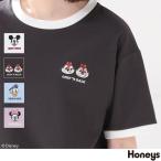 Tシャツ レディース 半袖 キャラクター ミッキー ドナルド おしゃれ ワンポイント 配色 Honeys ハニーズ ディズニー／Ｔシャツ