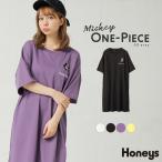 ワンピース レディース ひざ丈 ディズニー ミッキー 夏 夏新作 Honeys ハニーズ ワンピース(ミッキー)【WEB限定LLサイズ有】