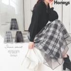ボトムス スカート ロングスカート ロング丈 フレアスカート ウエストゴム 透け感 裏地付き SALE Honeys ハニーズ シアースカート
