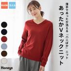トップス ニット セーター 長袖 ハニぽか あったか ダイナホット ウォッシャブル Ｖネック レディース Honeys ハニーズ あったかＶネックニット