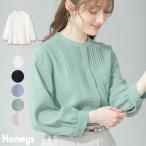 トップス ブラウス 8分袖 無地 ピンタック バンドカラー フェミニン 通勤 レディース 春 Honeys ハニーズ ピンタックブラウス
