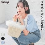 トップス カットソー 半袖 リボン 無地 ドロップショルダー 綿混 ガーリー フェミニン 夏 Honeys ハニーズ 肩リボントップス