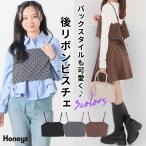 トップス ブラウス ノースリーブ セットアップ ビスチェ リボン ドット柄 ストレッチ ツイル素材 レーヨン混 レディース Honeys ハニーズ 後リボンビスチェ