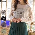 トップス Tシャツ ロンＴ 長袖Tシャツ カットソー 長袖 ロゴ シアー クルーネック ドロップショルダー レディース SALE Honeys ハニーズ シアーロゴＴシャツ