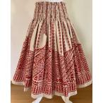 フラダンス パウスカート ベージュレッドタパ柄