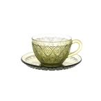 GLASS CUP &amp; SAUCER ''FIORE'' GREEN グラスカップ＆ソーサー　”フィオーレ” (S：0240)