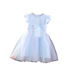ワンピース 立体的なチュール加工 女の子 プリンセスドレス エルサ 服 半袖 チュールスカートアナと雪ドレス ふんわり 可愛い インナー綿100％ ピンク/ブルー