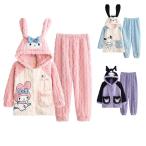パジャマ 子供 冬 クロミ メロディ シナモンロール ルームウェア 上下セット 前開き 厚手 もこもこ 可愛い ピンク パープル 部屋着 女の子 ガールズ キッズ