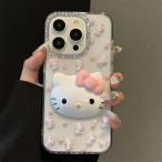 キティちゃん iphone16ケースiphone15ケース iphone14ケースiphone13ケース韓国 人気スマホケース シンプル キラキラ ラインストーン付きぬいぐるみ 携帯カバー