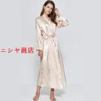 大人の女性のハイエンドのバスローブ、シルクナイトガウン、柔らかくて快適で 家の服、レースデザインセクシーな朝のガウン 金 M