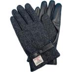 ハリスツイード HARRIS Tweed x羊革手袋 メンズ ベルト付 スマホ対応 裏ボア (チャコール,  M)