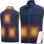 電熱ベスト ヒーターベスト フリース USB給電式 10000mAhバッテリー 最大60℃ 3段階温度調節 速暖 (ブルー,  XL)
