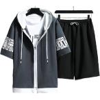emptio Street полный Zip короткий рукав Parker шорты модный верх и низ в комплекте мужской (# темно-серый, 2XL)