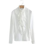  женский блуза оборка блуза лента имеется . воротник белый рубашка tops длинный рукав шифон с высоким воротником одноцветный MDM( белый, XL)