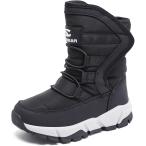 スノーブーツ キッズ 男の子 スノーシューズ 女の子 長靴 ジュニア 子供 防水 防寒 冬 (01ブラック,  19.0 cm 2.5E)