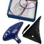 オカリナ 12穴 初心者 音楽愛好家 楽譜付き 陶器 入門セット おかりな 楽器 MDM( ダークブルー)