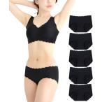 シームレスショーツ パンツ レディース 女性用 下着 無縫製 スカラップ 5枚セット( ブラック,  L)