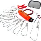 フロート付きストリンガー バネ式フック スペアフック 収納ケース付き フックが取り外せる( 10m10個 赤)