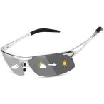 スポーツサングラス メンズ 偏光サングラス 調光 変色 UV400保護 超軽量 B2442( シルバー)