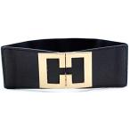 ゴムベルト 太ベルト 幅広ベルト 高見えベルト ウエストベルト サッシュベルト レディースベルト 革(ブラック,  Free Size)