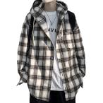  проверка образец рубашка Parker Bick Silhouette Street casual длинный рукав tops жакет верхняя одежда ( бежевый, M)