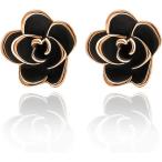 CHLO EOS バラ ピアス レディース 人気 ?薇 ローズ 花 スタッドピアス k18金RGP 大人 可愛い MDM(ブラック ピアス単品)