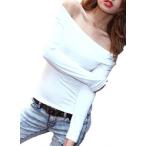  off плечо tops рубашка блуза t рубашка спортивный лето осень-зима плечо .. вязаный рисунок (02: белый M размер, M)