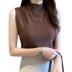 to-aso-a вязаный женский tops тонкий с высоким воротником безрукавка sexy чай цвет ( Brown )