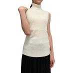 タートルネック ノースリーブ リブニット セーター ハイネック トップス レディース(オフホワイト, Free Size)