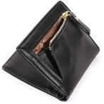 薄い財布 二つ折り財布 レディース PUレザー ミニ コンパクト マチ付き小銭入れ(ブラック)