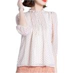 ドット ブラウス シャツ カットソー オフィス テレワーク フリル カラー シフォン 春 はる(ホワイトNC292WHXL,  XL)