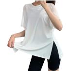 フィットネスウェア Ｔシャツ 半袖 レディース トップス ヨガ トレーニング( ホワイト,  XL)
