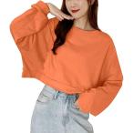 ゆったり 無地 韓国風 長袖トレーナー ショート丈 可愛い お洒落 レディース( オレンジ,  M)