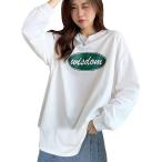 ロゴ入り 薄手 ロンT 韓国風 カジュアル 長袖 ゆったり 可愛い レディース( ホワイト,  L)