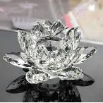 クリスタルガラス 水晶玉 蓮の花 ロータス サンキャッチャー 風水 インテリア プリズム オブジェ ギフト(クリア,  10cm)