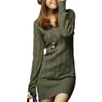 アスペルシオ 長袖 ニット セーター ケーブル編み レディース 緑色(グリーン,  04.2XL)