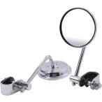 クランプミラー バイク ハンドルクランプ ラウンドミラー バイクミラー ハーレー チョッパー ボバー 左右セット (シルバー)