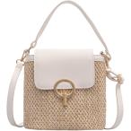 ショッピングストローバッグ ショルダーバッグ 2way 手提げバッグ ストローバッグ 編みバッグ 斜めがけ 肩掛け ハンドバッグ かごバッグ おしゃれ(ホワイト)