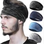 ヘアバンド メンズ レディース ヘッドバンド バンダナ シンプル 4色セット(ブルー)